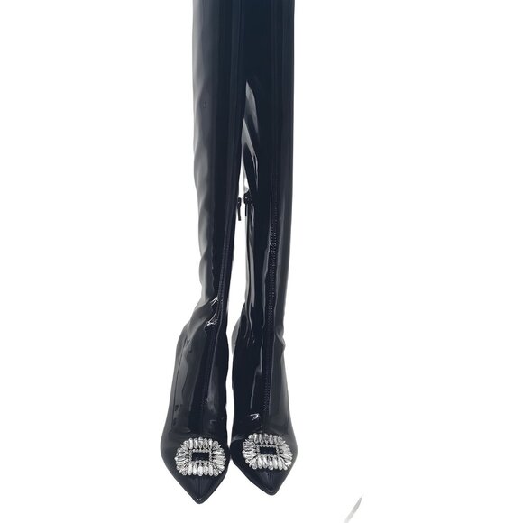 I.N.C. Women's Rhinestone Embellished Black Thigh High Boots Size 6.5 - Picture 5 of 6